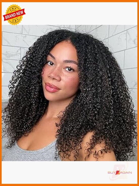 Kinky Curly Half Wig Human Hair 200% Density 3 In 1 Glueless Wear and Go